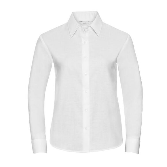 Russell Collection Womens/Ladies Oxford Easy-Care Long-Sleeved Shirt / White - Picture 1 of 3